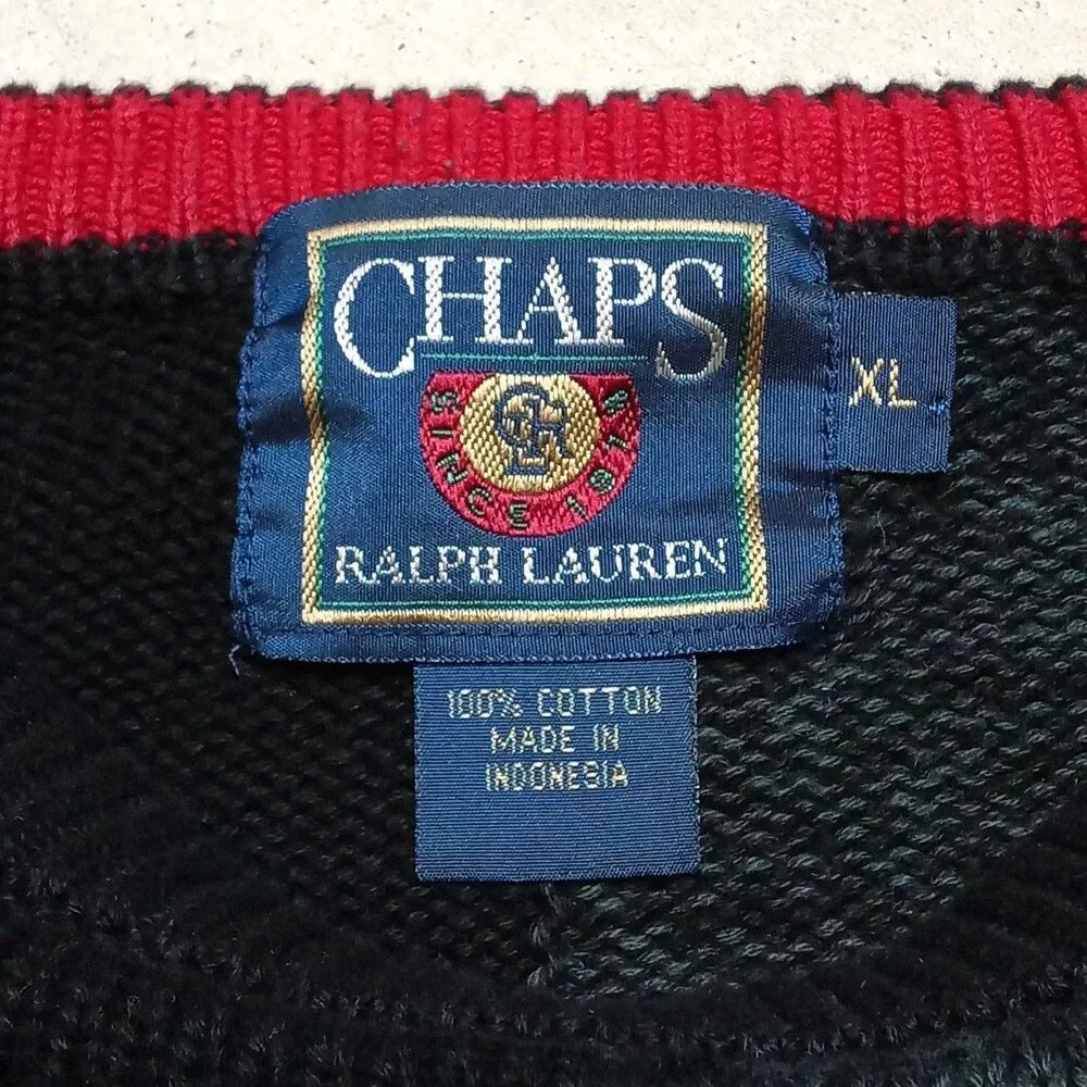Vintage 90s Chaps Polo Ralph Lauren Knit Sweater Size XL Big Crest Logo Spellout